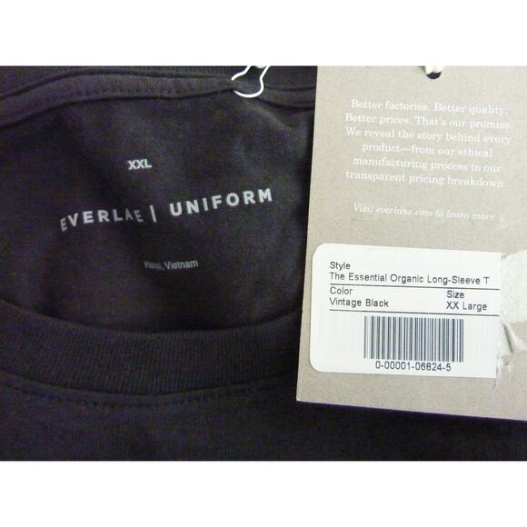 NWT Everlane Black Long Sleeve Cotton T Shirt XXL Tee Crew Neck - Picture 3 of 4